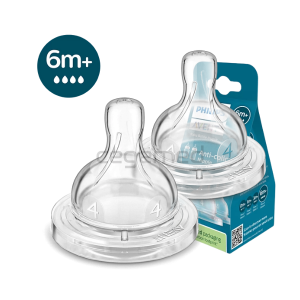 BICO DE MAMADEIRA ANTI-COLIC N.4 6M+ 2UN FLUXO RAPIDO SCY764/02 - AVENT