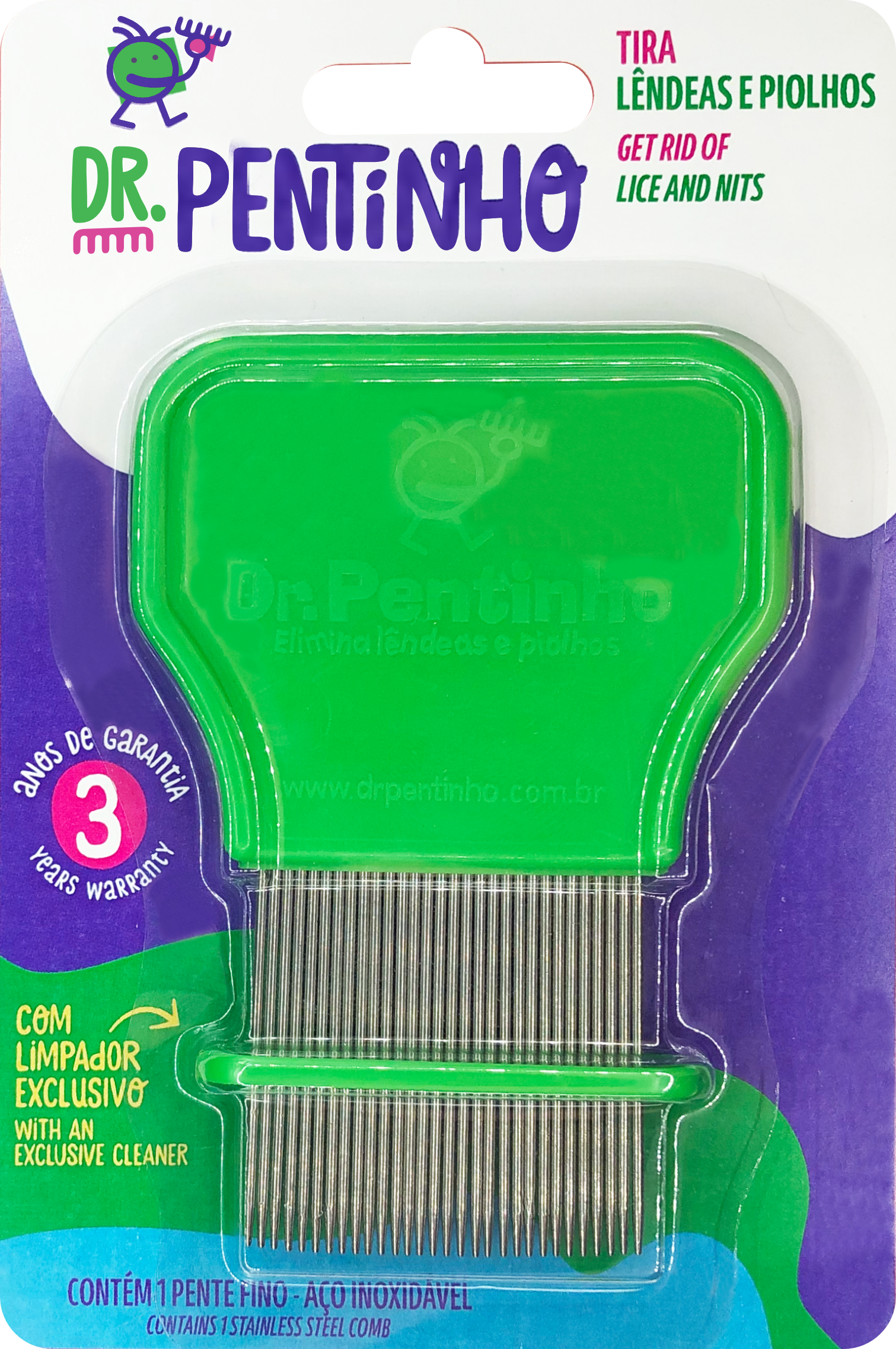 PENTE FINO INOX PARA TIRAR PIOLHO VERDE UN - DR PENTINHO