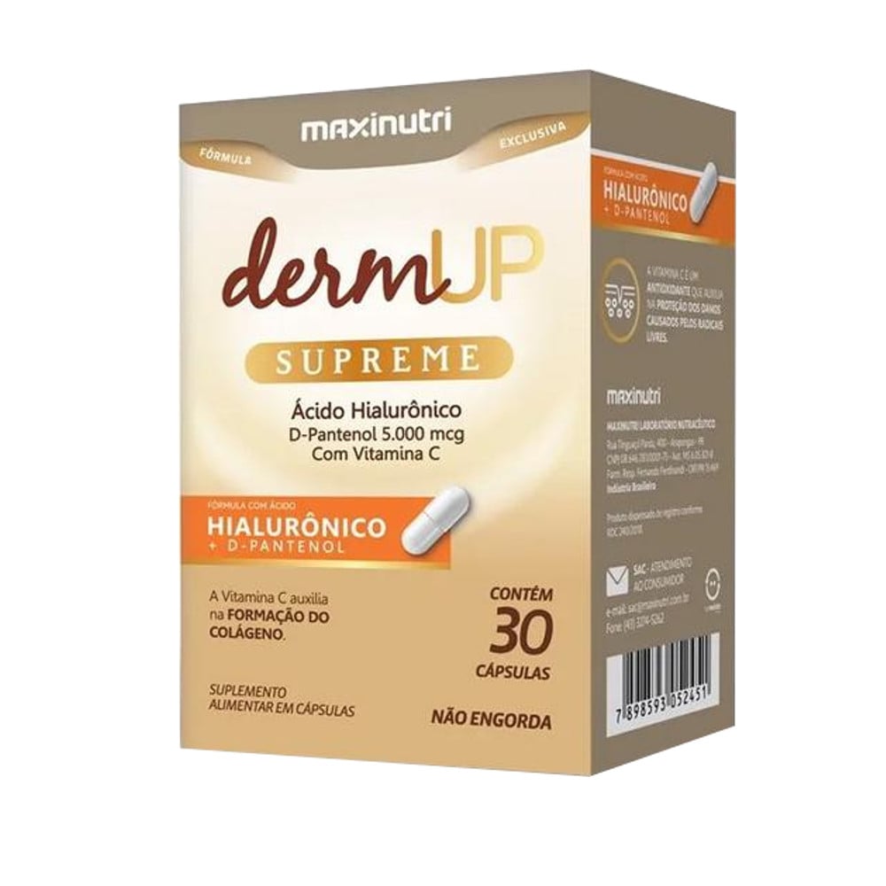 COLAGENO DERMUP SUPREME 30 CAPSULAS AC HIALURONICO D-PANTENOL VIT C - MAXINUTRI