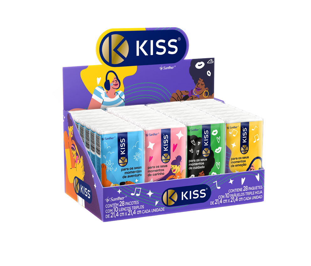 LENCO DE PAPEL KISS FOLHA TRIPLA DISPLAY C/ 28 PACOTES C/ 10 FOLHAS - SANTHER