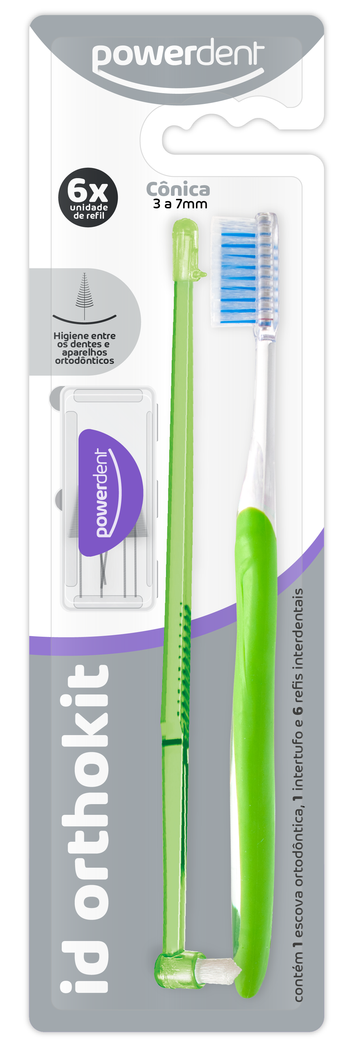 KIT ESCOVA ORTODONTICA INTERTUFO +REFIL INTERDENTAIS CONICA 3A7MM REF1350 - POWERDENT