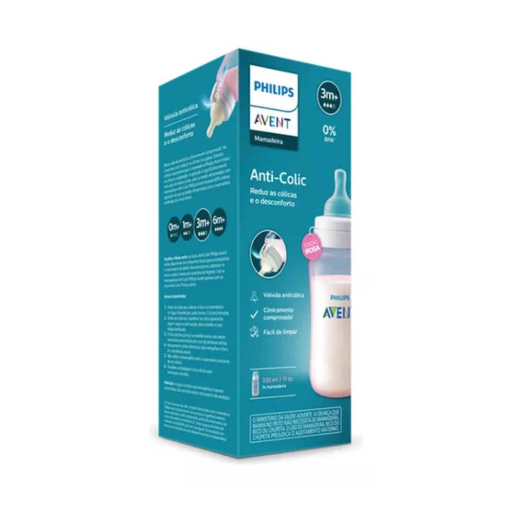 MAMADEIRA ANTI COLIC 3M+ 330ML ROSA SCY121/11 - AVENT