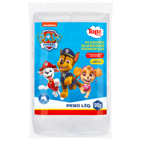 ALGODAO HIDROFILO QUADRADO PACOTE 95G PATRULHA CANINA TOPZ BABY - CREMER