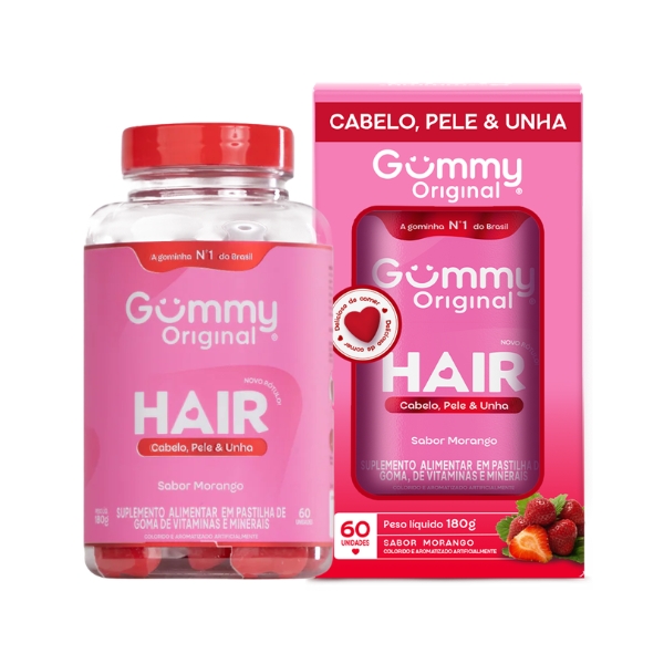 GUMMY HAIR SABOR MORANGO GOMAS 60UN CABELO, PELE E UNHA - NUTRIN GROUP