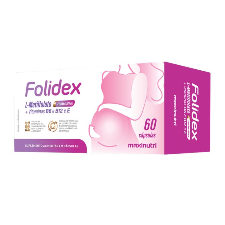 FOLIDEX L-METILFOLATO DE CALCIO + VIT B6, B12, VIT E 60 CAPSULAS - MAXINUTRI