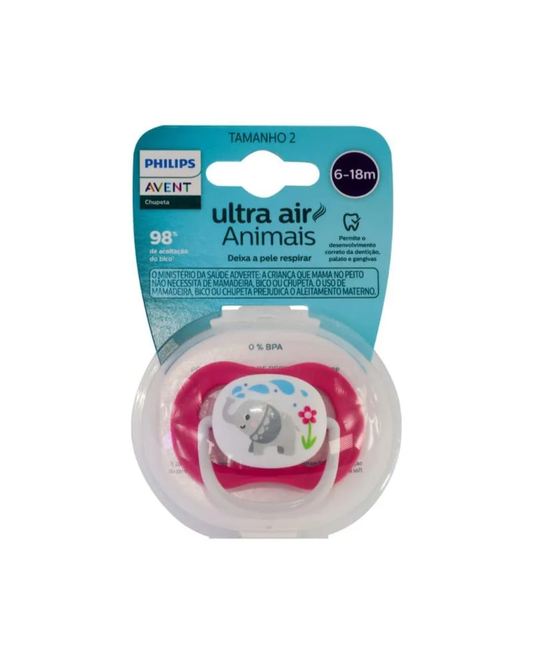 CHUPETA ULTRA AIR DEC 6-18M 1UN ELEFANTE ROSA SCF081/12 - AVENT
