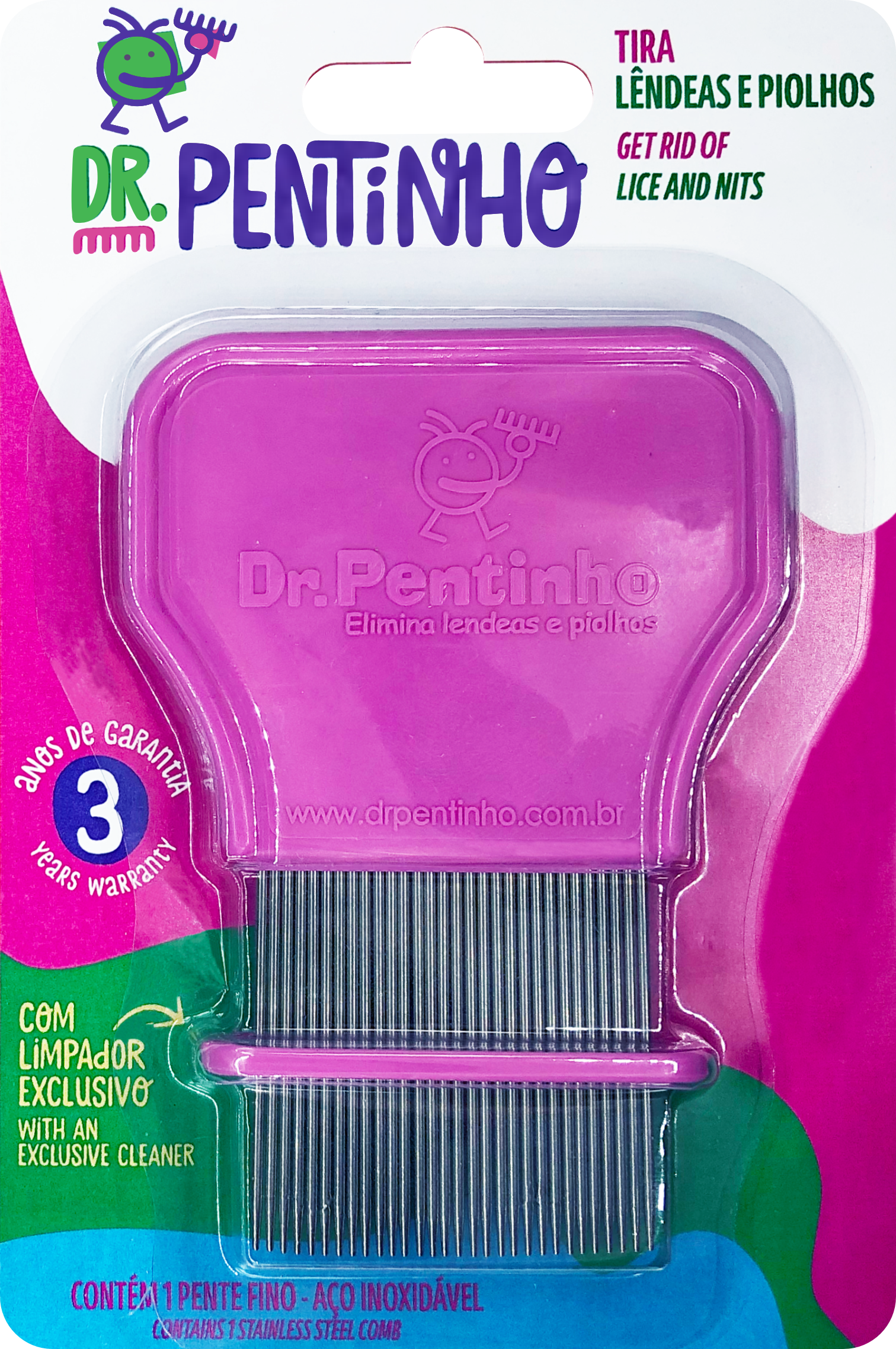 PENTE FINO INOX PARA TIRAR PIOLHO ROSA UN - DR PENTINHO