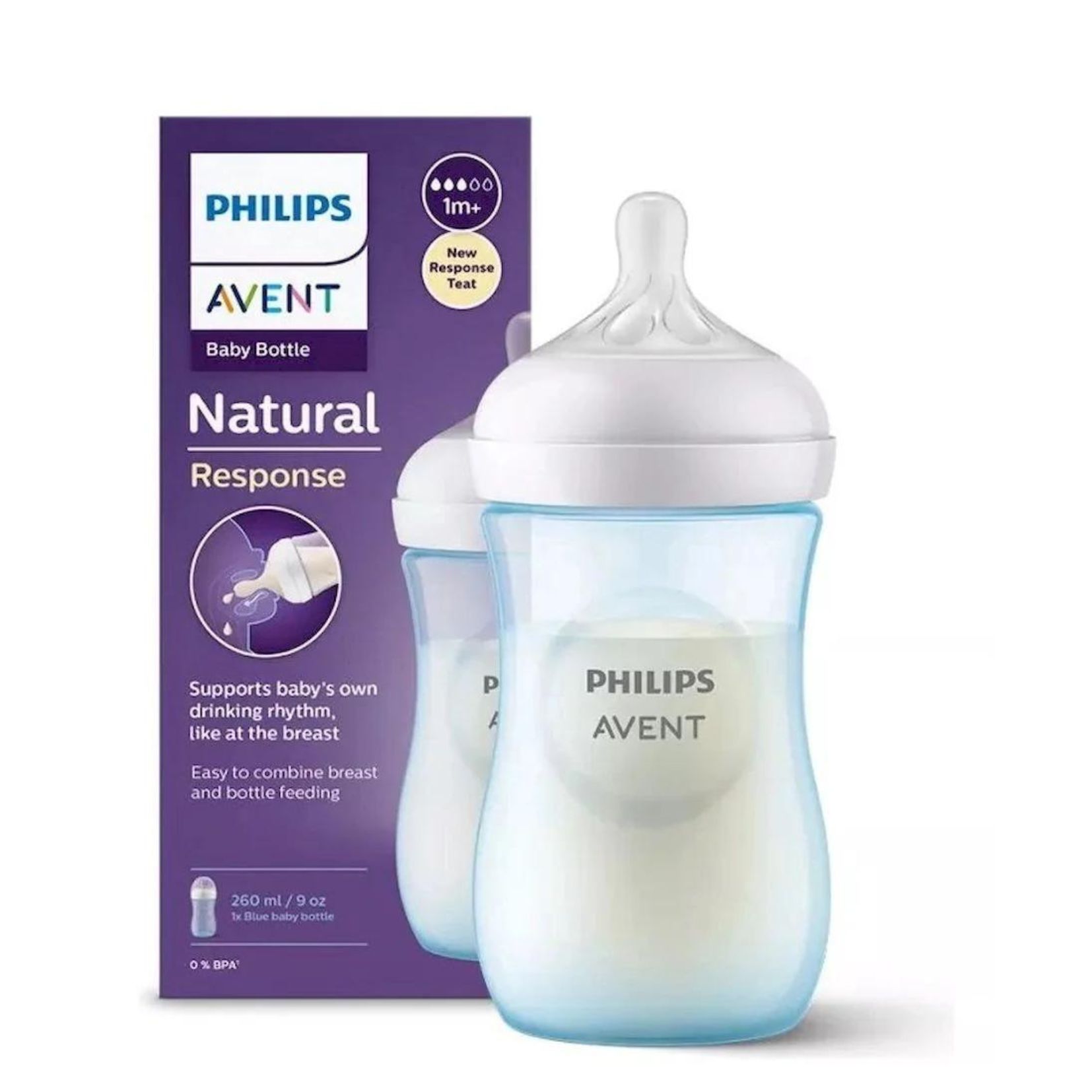 MAMADEIRA PETALA 1M+ 260ML AZUL SCY903/21 - AVENT