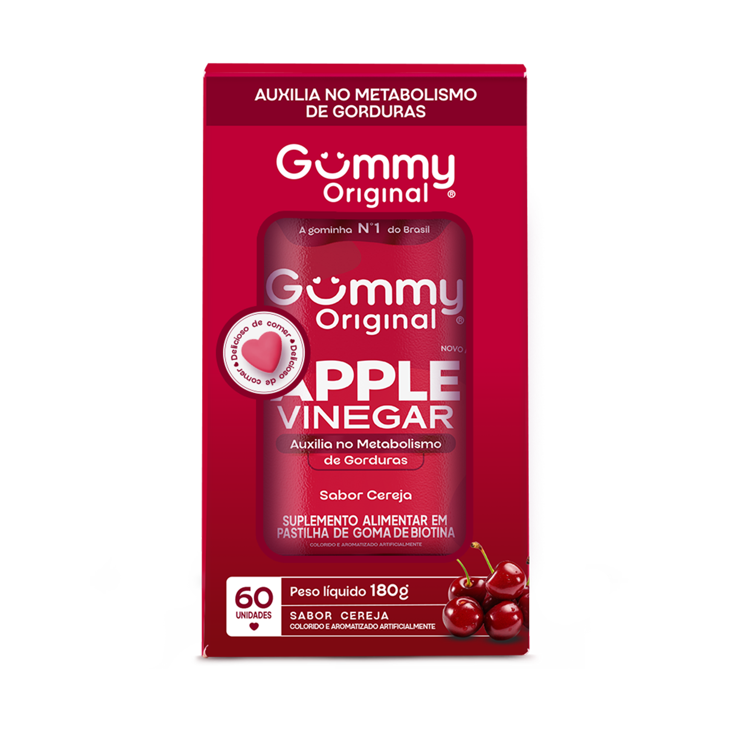GUMMY APPLE VINAGRE DE MACA BIOTINA GOMAS 60UND SABOR CEREJA - NUTRIN GROUP