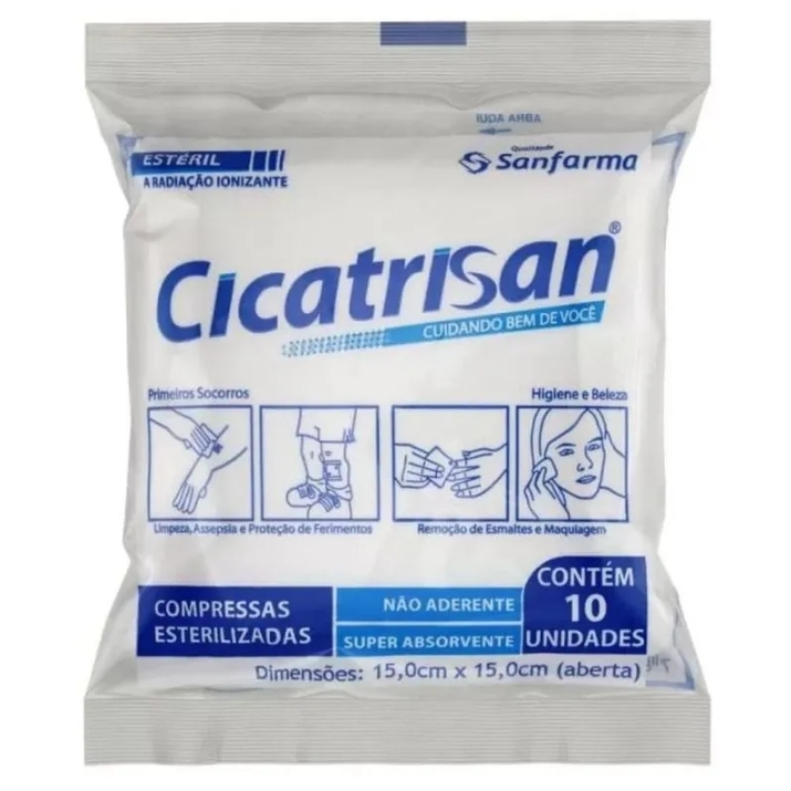 COMPRESSA DE GAZE 15X15CM NAO ADERENTE 10UN CICATRISAN - SANFARMA