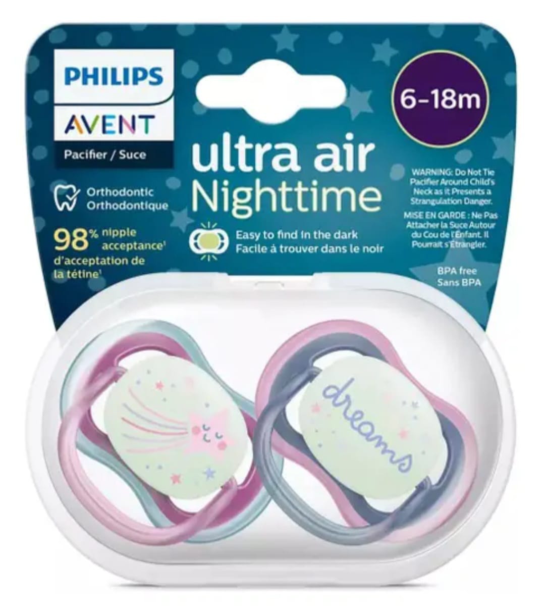 CHUPETA ULTRA AIR NIGHTTIME DEC 6-18M 2UN DREAMS/ESTRELA SCF376/14 - AVENT