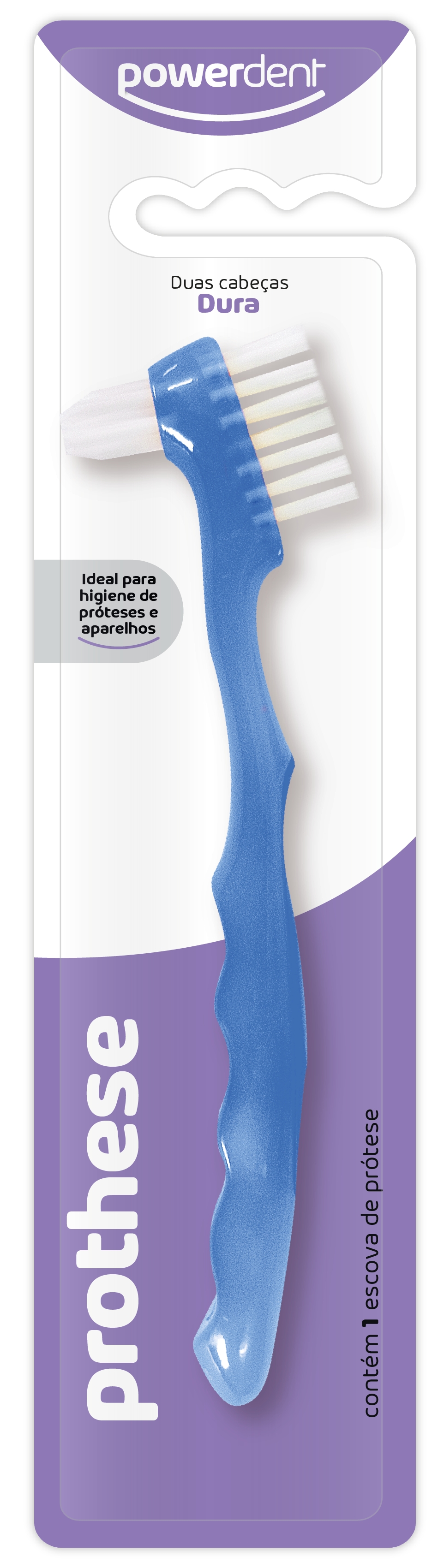 ESCOVA DE PROTESE COM 2 CABEÇAS DURA - POWERDENT
