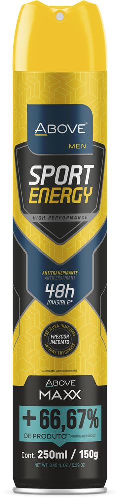 DESODORANTE AEROSSOL MAX SPORT ENERGY 250ML MEN ANTITRANSPIRANTE 48H - ABOVE