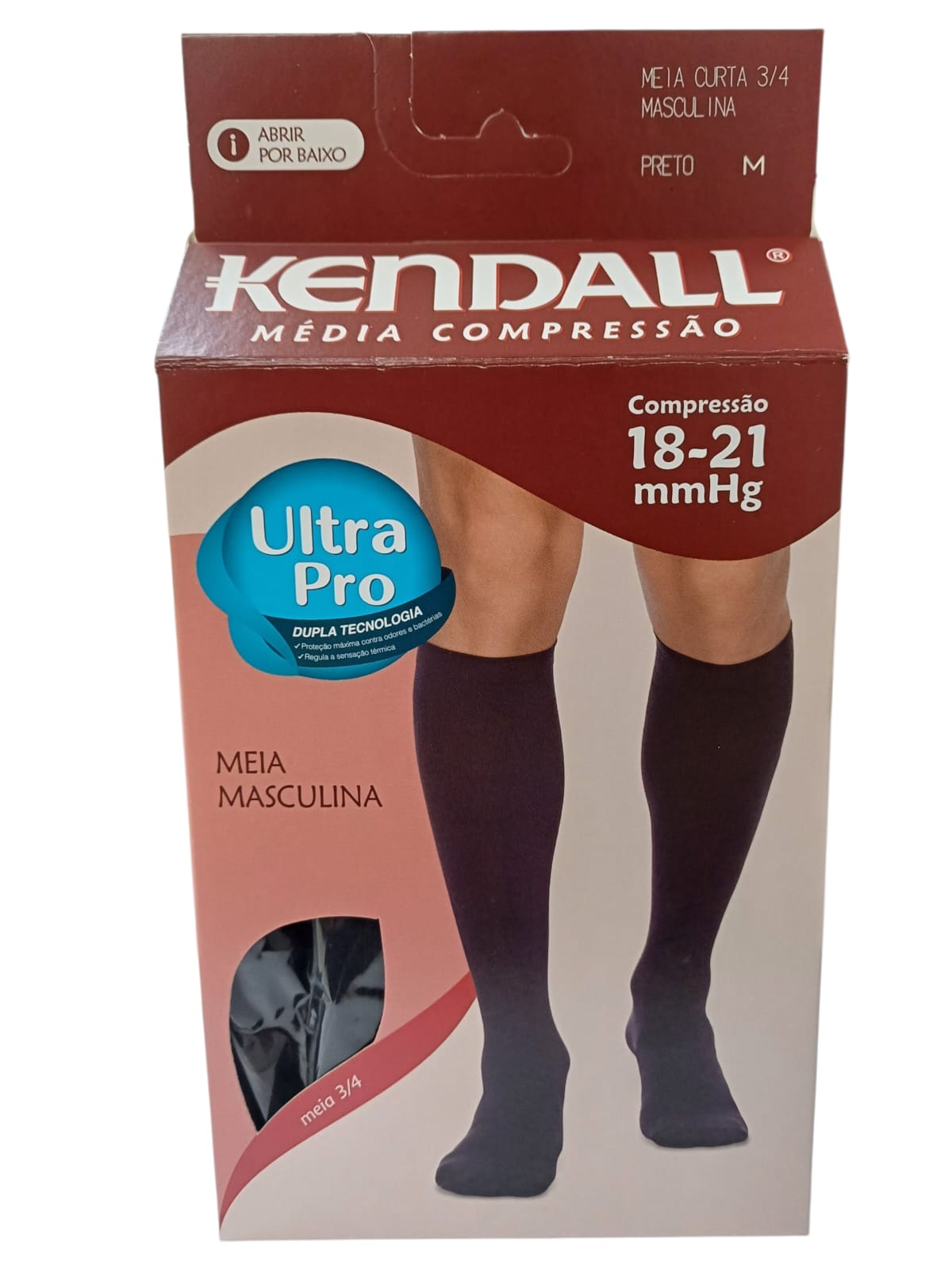MEIA DE COMPRESSAO 3/4 PAR MASCULINA COM PONTEIRA PRETA TAM M 18-21MMHG - KENDALL