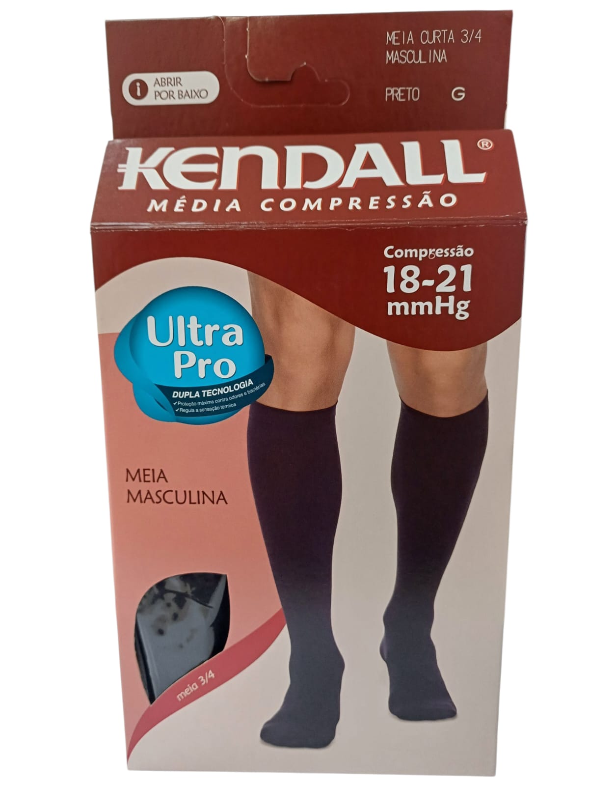 MEIA DE COMPRESSAO 3/4 PAR MASCULINA COM PONTEIRA PRETA TAM G 18-21MMHG - KENDALL