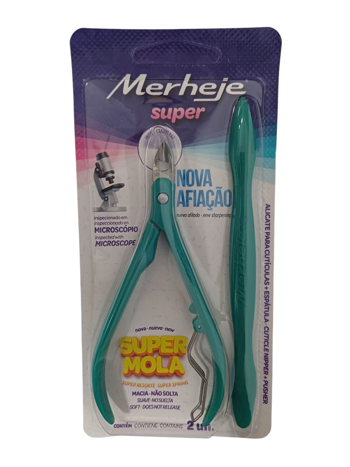 ALICATE PARA CUTICULAS COM ESPATULA UN BASIC SUPER VERDE - MERHEJE