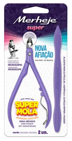 ALICATE PARA CUTICULAS COM ESPATULA UN BASIC SUPER LILAS - MERHEJE