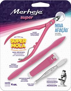 ALICATE PARA CUTICULAS + KIT UN BASIC ESPATULA, CORTADOR E PINÇA ROSA - MERHEJE