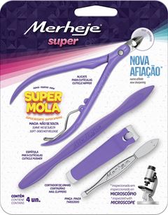 ALICATE PARA CUTICULAS + KIT UN BASIC ESPATULA, CORTADOR E PINÇA LILAS - MERHEJE