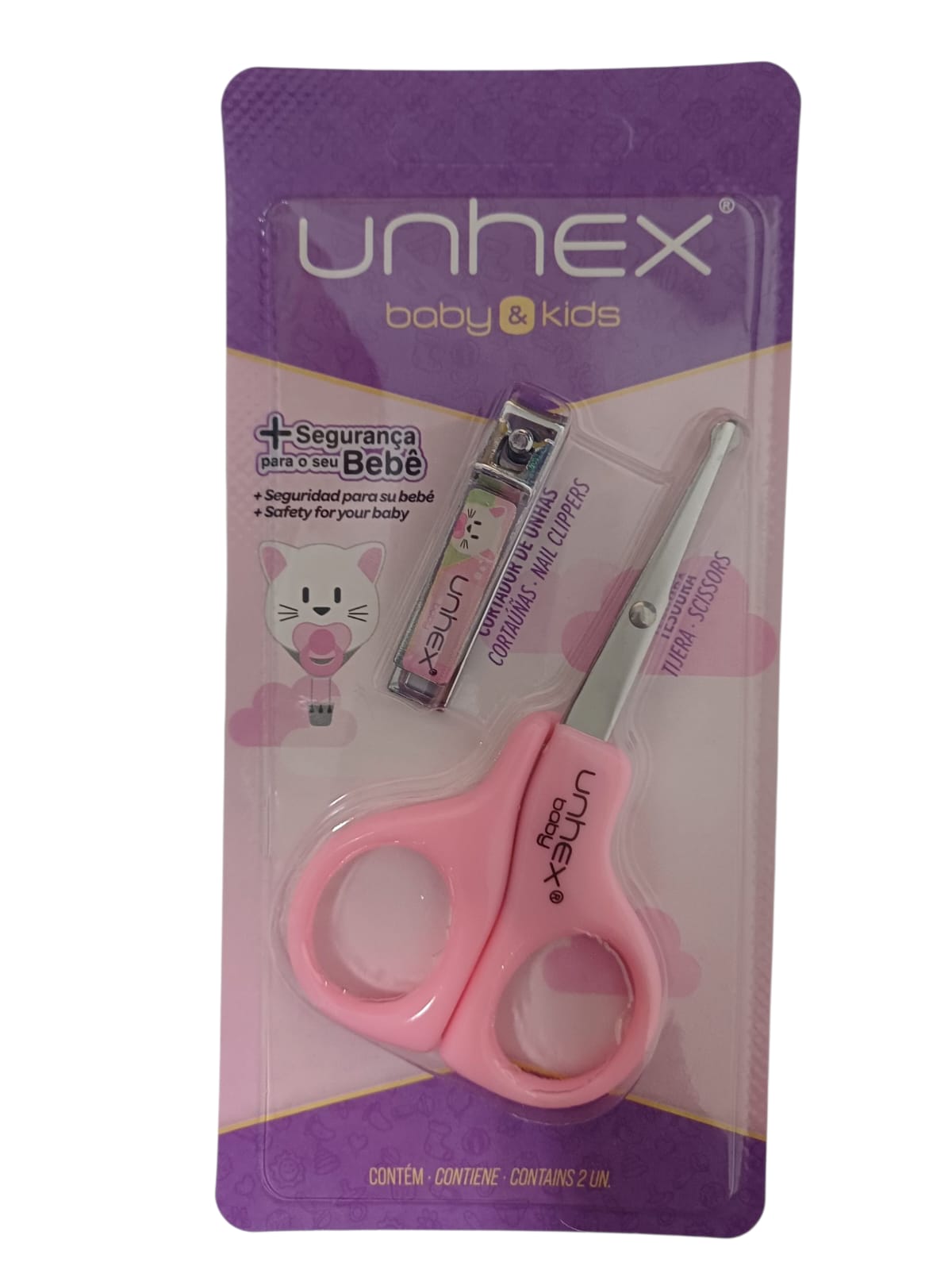 CONJUNTO TESOURA + CORTADOR BABY & KIDS UN ROSA UNHEX - MERHEJE
