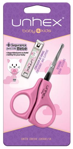 CONJUNTO TESOURA + CORTADOR BABY & KIDS UN ROSA UNHEX - MERHEJE