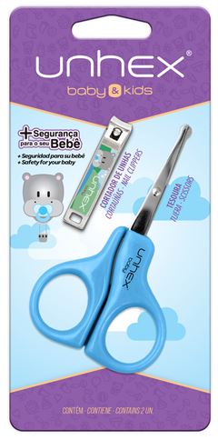 CONJUNTO TESOURA + CORTADOR BABY & KIDS UN AZUL UNHEX - MERHEJE