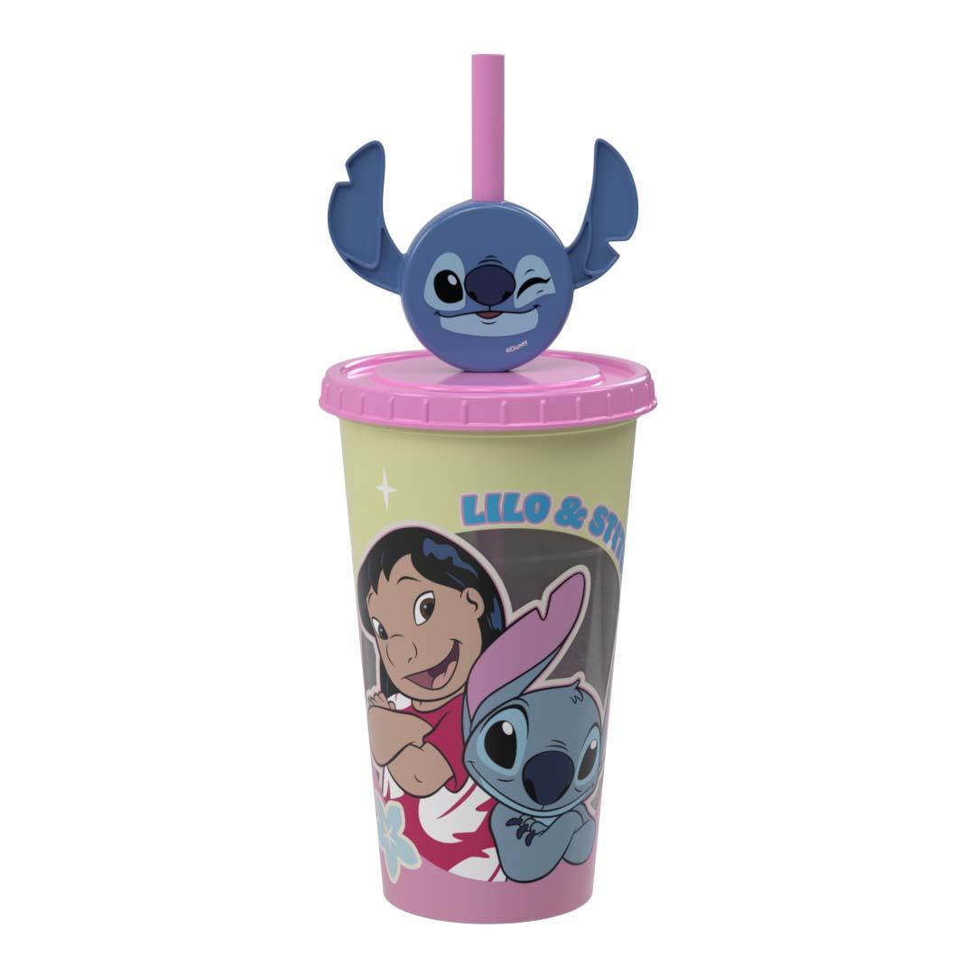 COPO DE PLASTICO COM CANUDO E PINGENTE INFANTIL REFRI LILO E STITCH 500ML - PLASUTIL