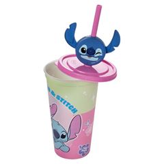 COPO DE PLASTICO COM CANUDO E PINGENTE INFANTIL REFRI LILO E STITCH 500ML - PLASUTIL