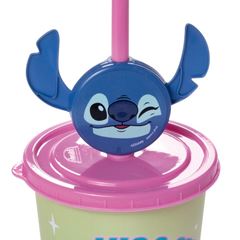 COPO DE PLASTICO COM CANUDO E PINGENTE INFANTIL REFRI LILO E STITCH 500ML - PLASUTIL