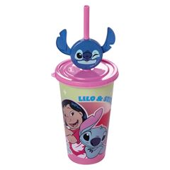 COPO DE PLASTICO COM CANUDO E PINGENTE INFANTIL REFRI LILO E STITCH 500ML - PLASUTIL