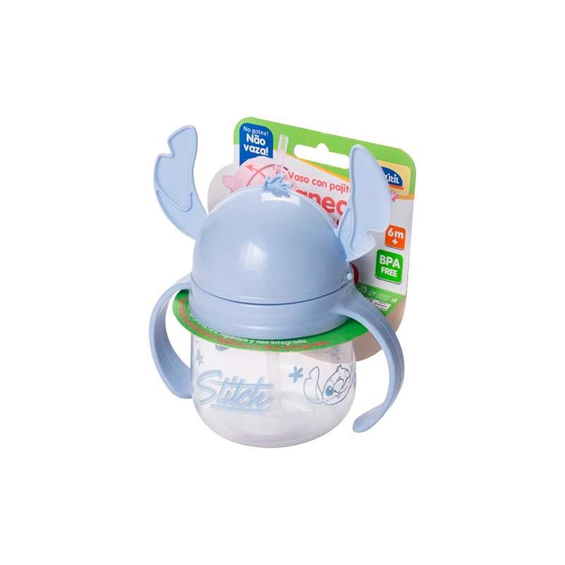 CANECA DE PLASTICO DE TREINAMENTO CANUDO E ORELHAS INFANTIL STITCH 260ML - PLASUTIL