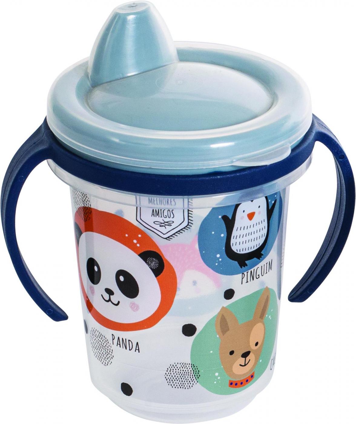 CANECA DE PLASTICO TRIO COM ALCA E TAMPA DECORADA AZUL INFANTIL 330ML - PLASUTIL
