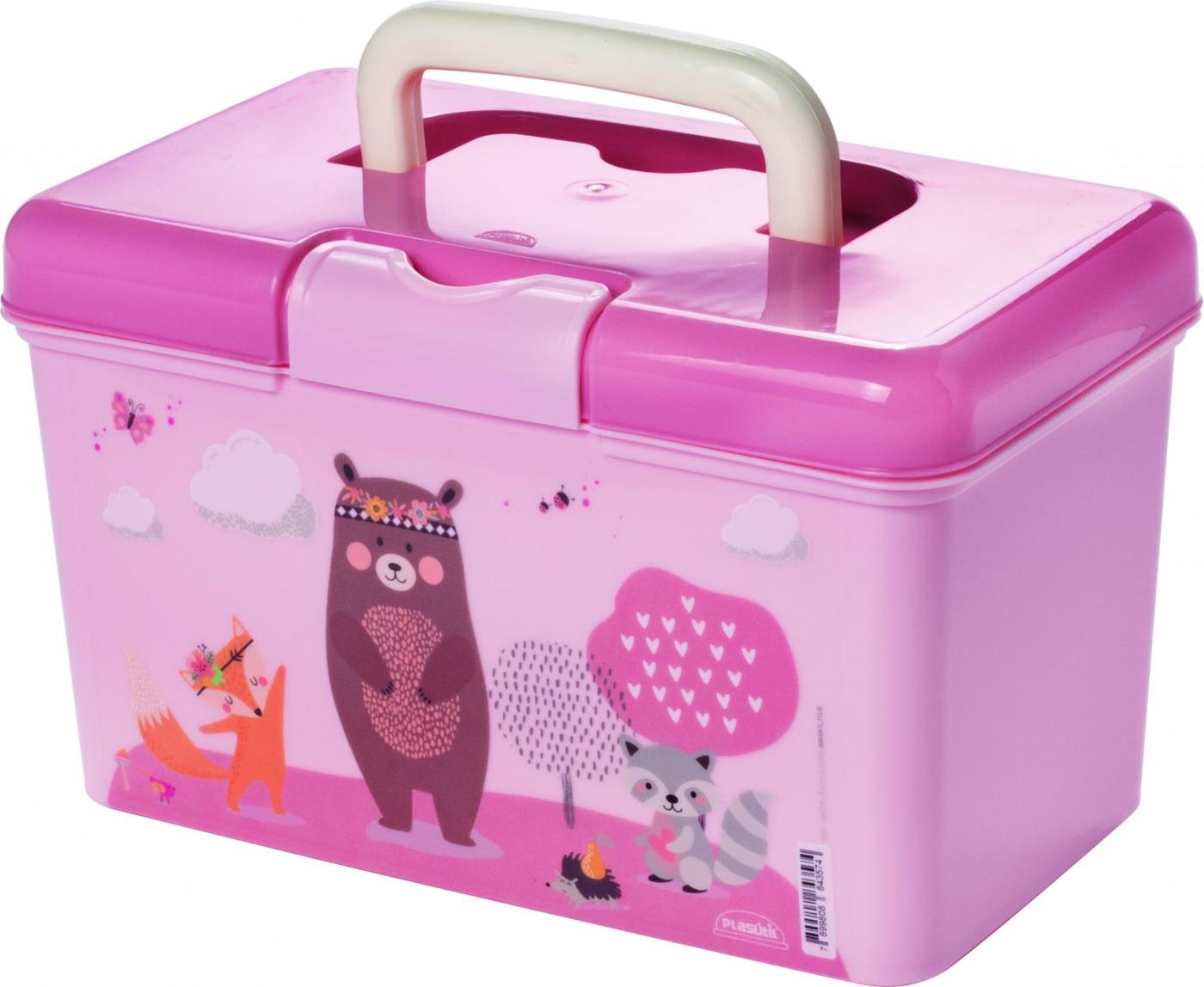 CAIXA ORGANIZADORA DE PLASTICO FARMA DECORADA ROSA INFANTIL 1,74L - PLASUTIL