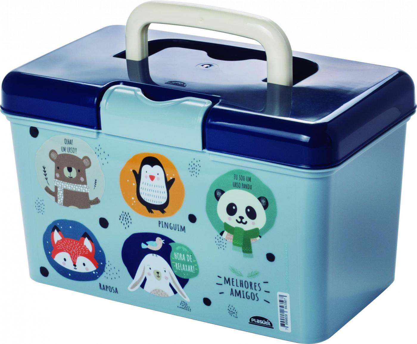 CAIXA ORGANIZADORA DE PLASTICO FARMA DECORADA AZUL INFANTIL 1,74L - PLASUTIL