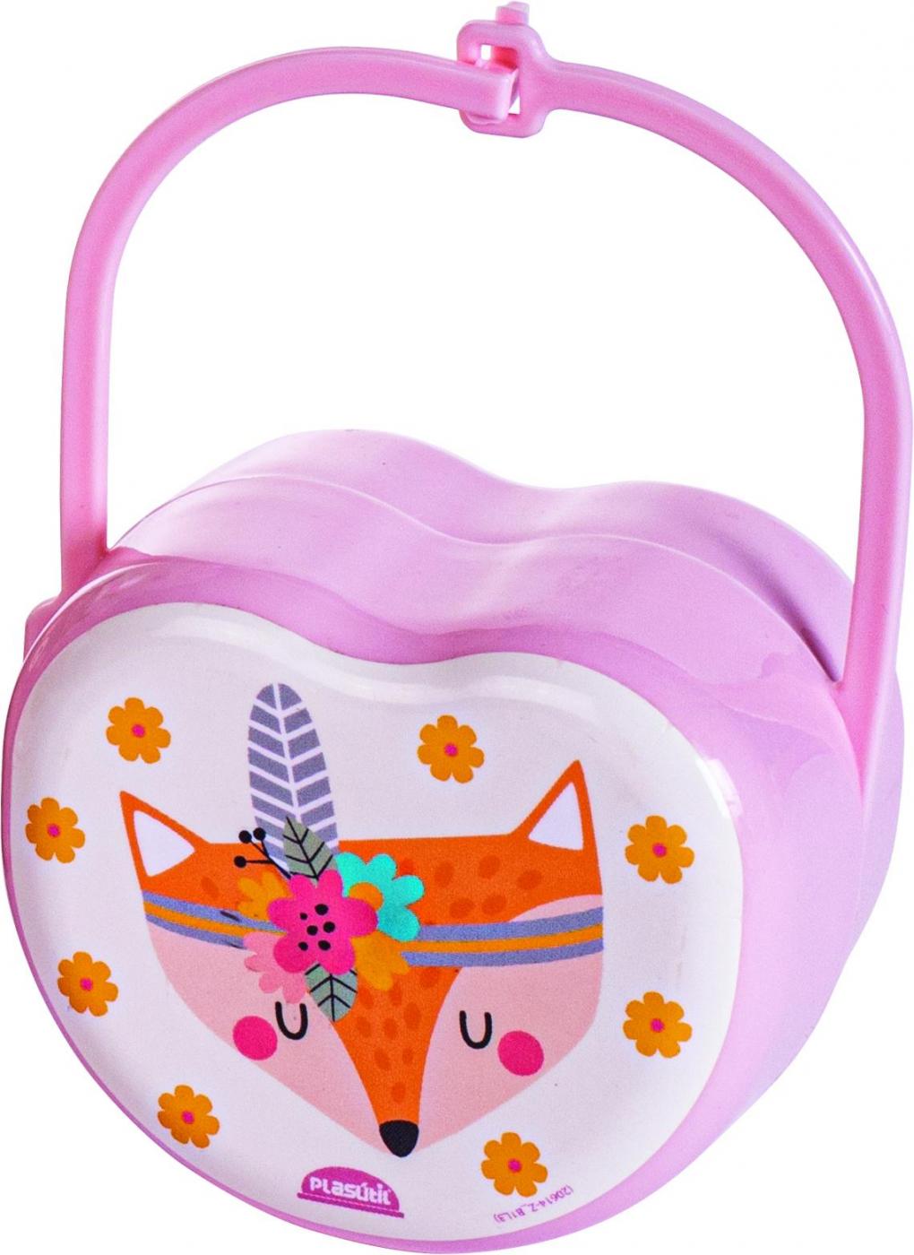 PORTA CHUPETA DE PLASTICO COM ALCA UN DECORADA ROSA INFANTIL - PLASUTIL