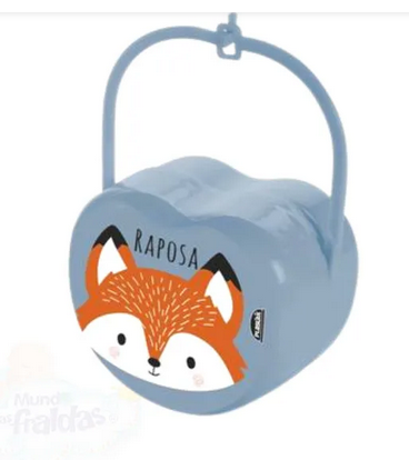 PORTA CHUPETA DE PLASTICO COM ALCA AZUL DECORADA UN INFANTIL - PLASUTIL