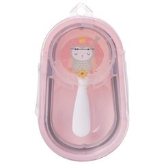 PORTA PAPINHA DE PLASTICO COM TRAVA E COLHER DECORADA ROSA INFANTIL-PLASUTIL