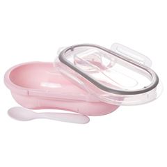 PORTA PAPINHA DE PLASTICO COM TRAVA E COLHER DECORADA ROSA INFANTIL-PLASUTIL