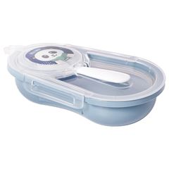 PORTA PAPINHA DE PLASTICO COM TRAVA E COLHER DECORADA AZUL INFANTIL-PLASUTIL