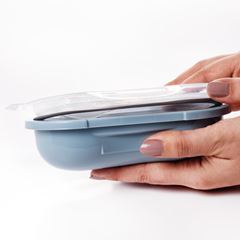 PORTA PAPINHA DE PLASTICO COM TRAVA E COLHER DECORADA AZUL INFANTIL-PLASUTIL