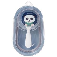 PORTA PAPINHA DE PLASTICO COM TRAVA E COLHER DECORADA AZUL INFANTIL-PLASUTIL