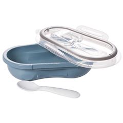 PORTA PAPINHA DE PLASTICO COM TRAVA E COLHER DECORADA AZUL INFANTIL-PLASUTIL