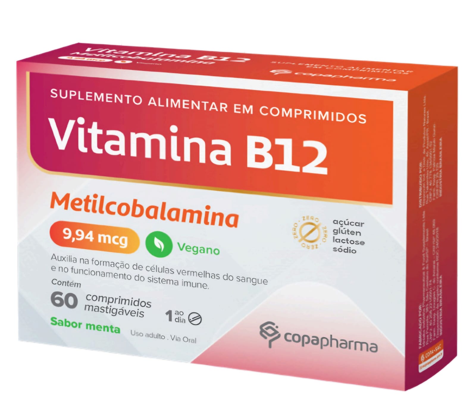 VITAMINA B12 9,94MCG 60 COMPRIMIDOS MASTIGAVEL MENTA METILCOBALAMINA - COPAPHARMA