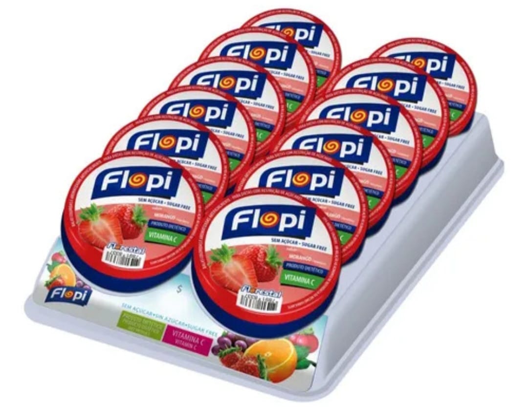 BALAS FLOPI SABOR MORANGO 12 LATAS 40G SEM ACUCAR - FLORESTAL