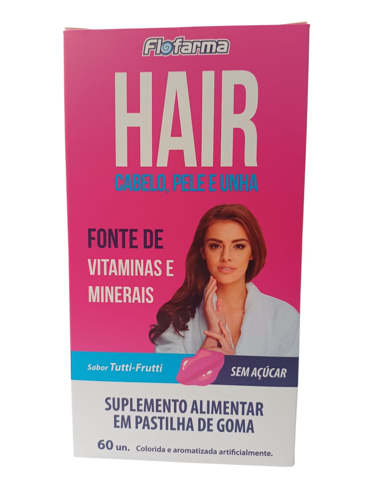 SUPL. FLOFARMA HAIR - CABELO,PELE,UNHA - TUTTI FRUTTI S/ AÇÚCAR 60 GOMAS - FLORESTAL