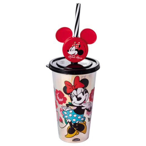 COPO DE PLASTICO INFANTIL REFRI MINNIE FURTA-COR PINGENTE VERMELHO 500ML - PLASUTIL