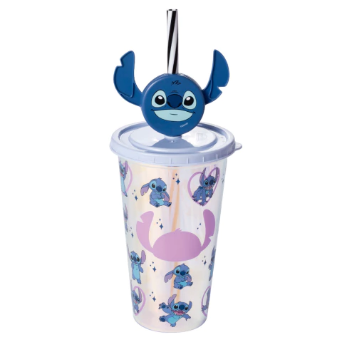 COPO DE PLASTICO INFANTIL REFRI STITCH FURTA-COR CANUDO E PINGENTE 500ML - PLASUTIL