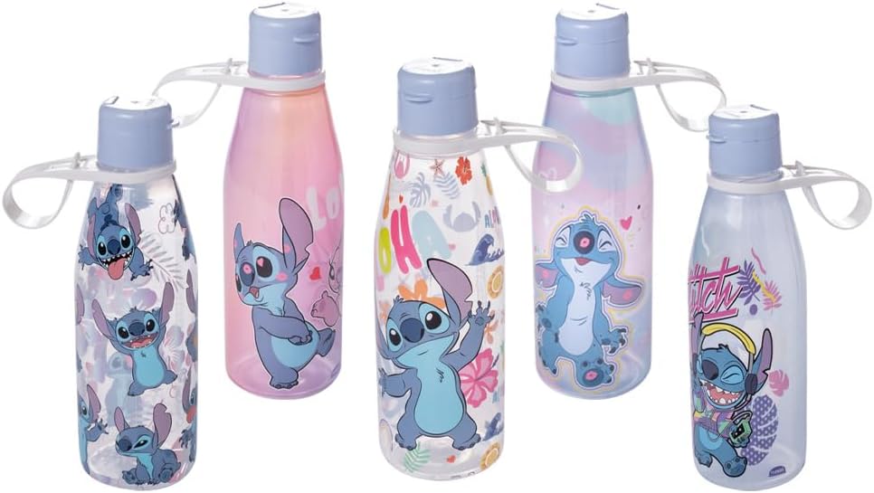 GARRAFA DE PLASTICO INFANTIL STITCH ABRE FACIL CORES VARIADA 530ML - PLASUTIL