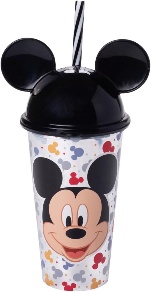 COPO DE PLASTICO INFANTIL MICKEY COM CANUDO E TAMPA DE ORELHA 500ML - PLASUTIL