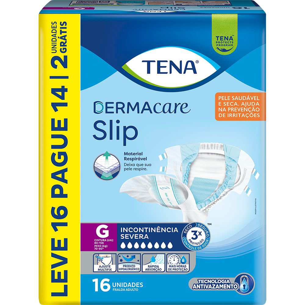 FRALDA SLIP DERMACARE TAM G 4 PCTS C/ L16P14  INCONTINENCIA SEVERA - TENA